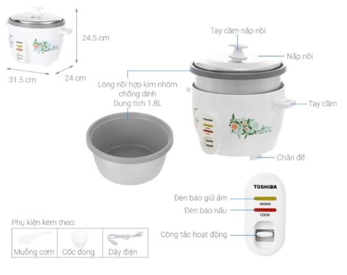 Trọn bộ Nồi cơm điện Toshiba RC-18MH1PV(F)
